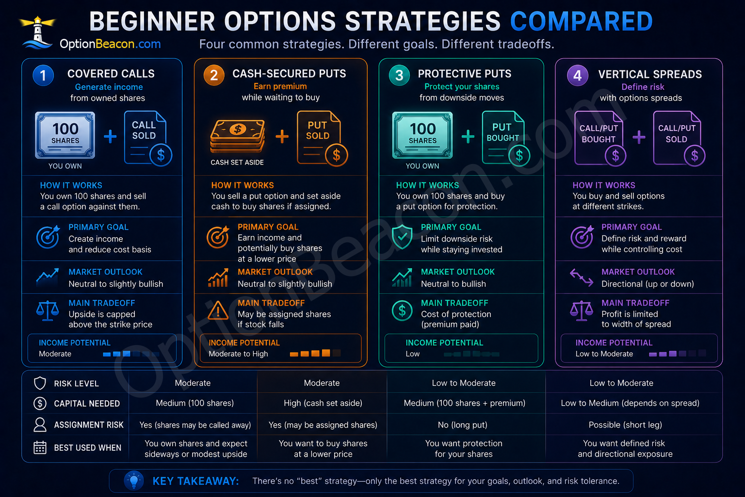 Beginner options strategies compared